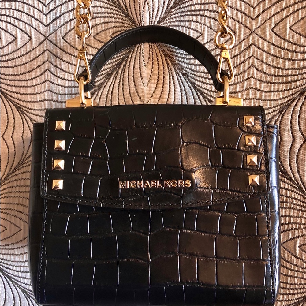 Michael Kors Karla Black Croc Embossed Satchel